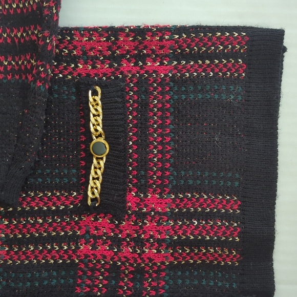 Just for Petites Plaid Chain Link Cardigan Sweater PM Black Red - Picture 13 of 16